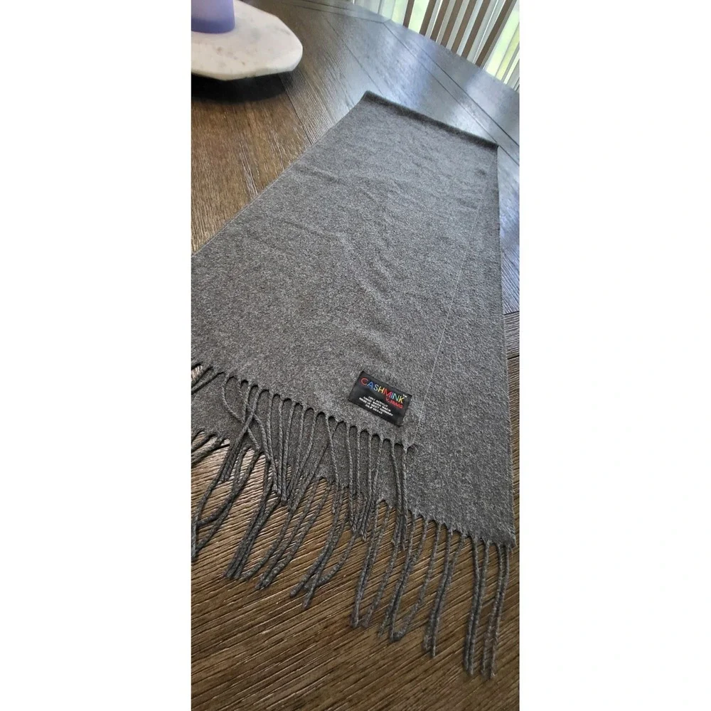 V Fraas Scarf Solid Gray Cashmink Made Germany Long Fringe Soft Warm